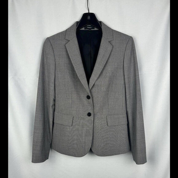 Theory Jackets & Blazers - Theory Carissa Geometric Classic Blazer Jacket Gray Size 4 US